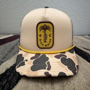 High Water Hat Cap Snapback Beige Trucker Mesh Duck Camo Rope